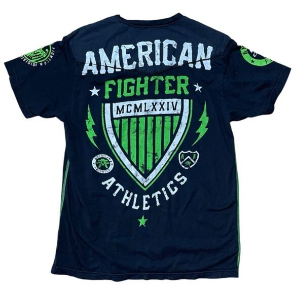 American Fighter Athletics Tee Black Green XL Made in USA Henley Graphic MMA Gym - Picture 3 of 4